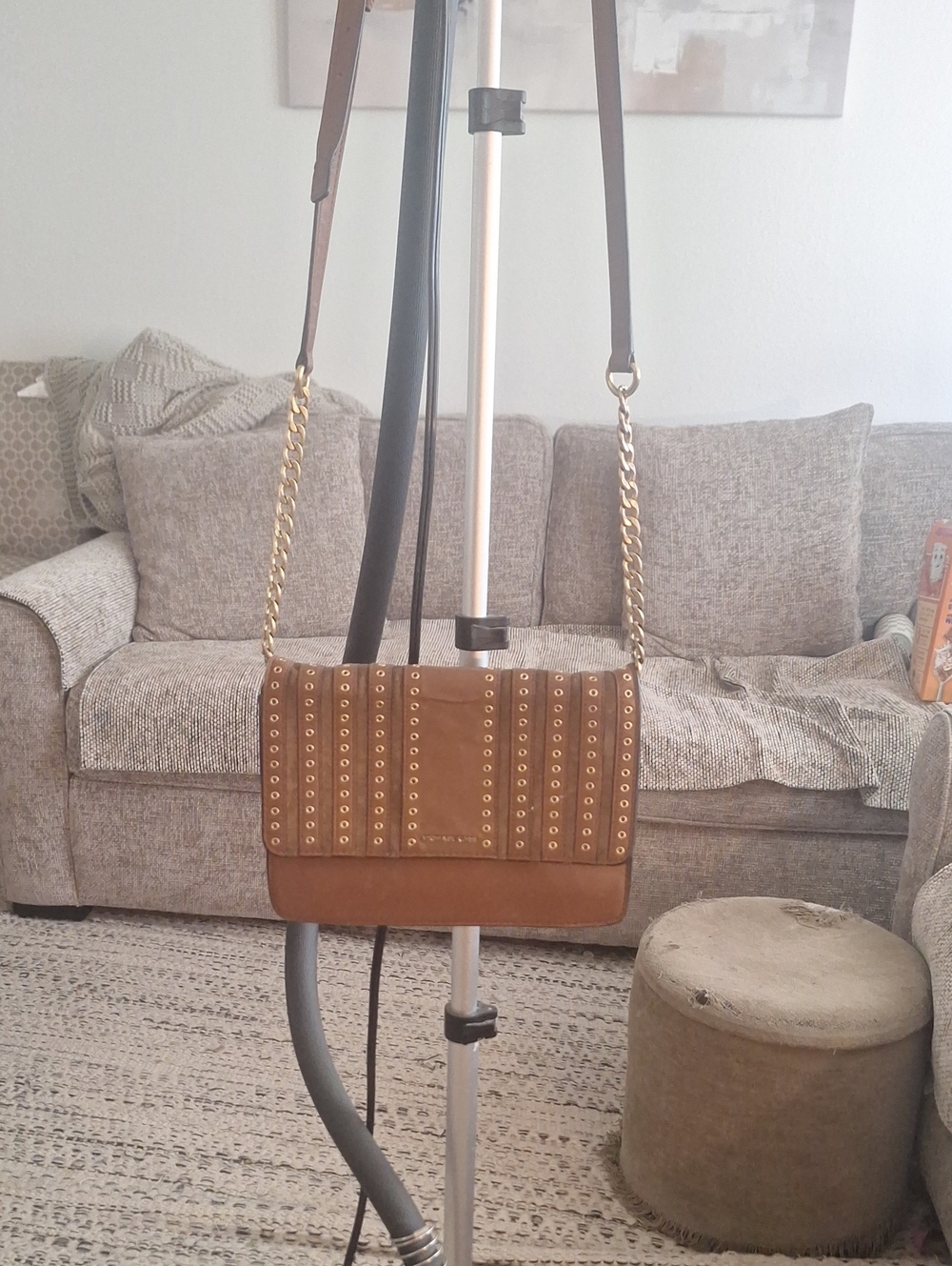 Michael Kors Tan Leather Crossbody with Gold Studs